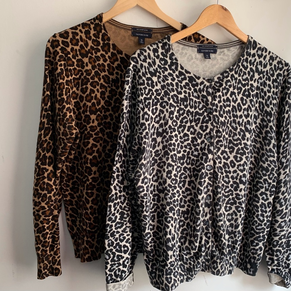 ⭐️BUNDLE 2/$45 Lands’ End Animal Print Cotton Cardigans Size US XL